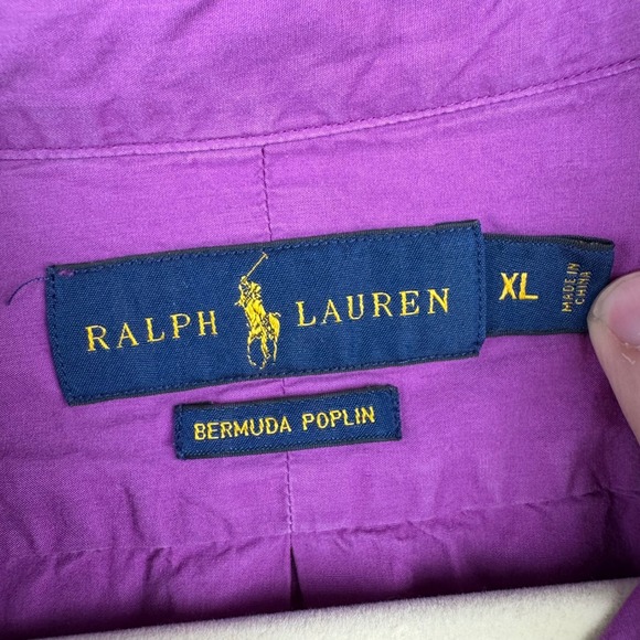 Ralph Lauren Bermuda Poplin Long Sleeve Button Up Mens XL Cotton Silk Purple - Picture 2 of 9